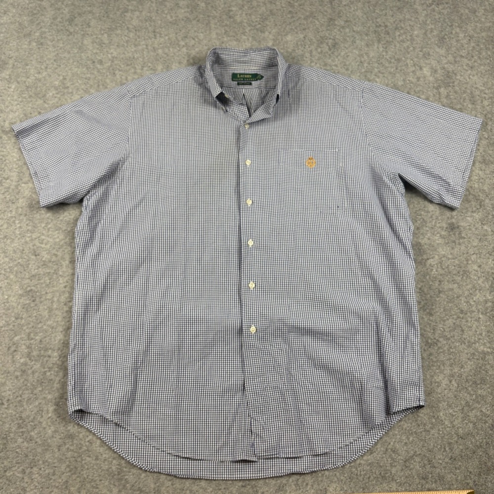 Lauren Ralph Lauren Button Down Shirt Mens L Blue Gingham Golf Old Money Pocket